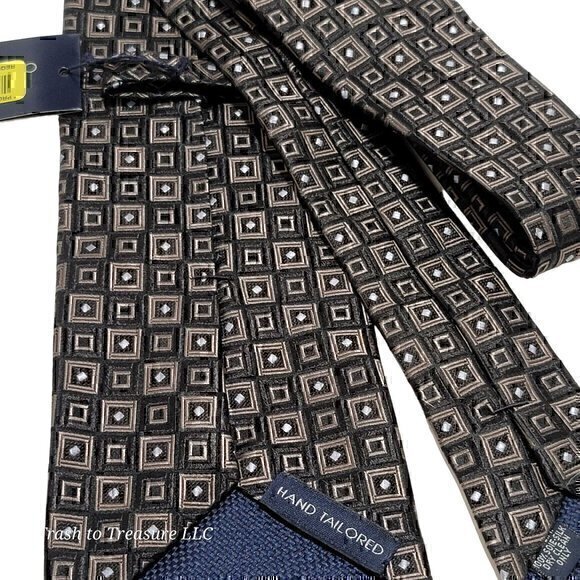 Daniel Cremieux Silk Tie Black Hand Tailored Square Geometric Print - Picture 3 of 7